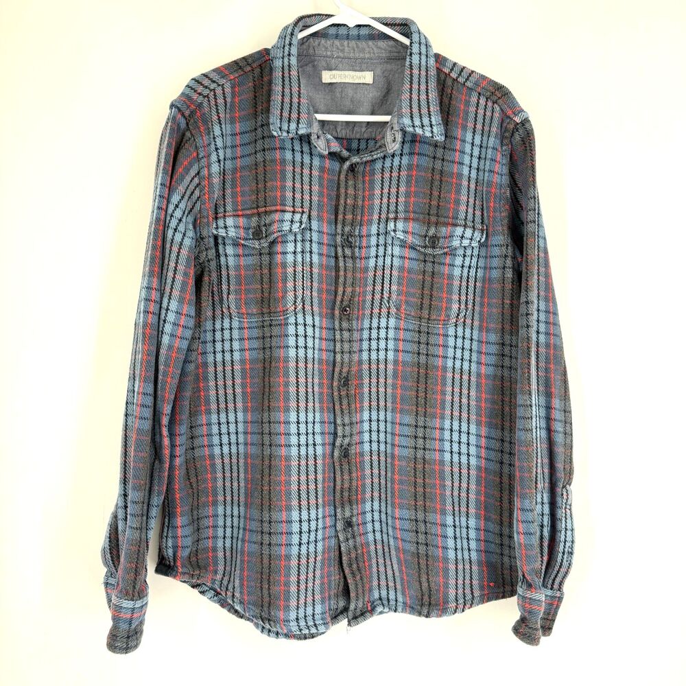 Outerknown Blanket Shirt Men XL Plaid Pacific Coast Blue Organic Cotton Heavy